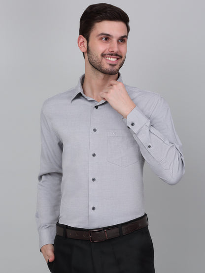 Men's Grey Self Design Full Sleeve Formal Shirt