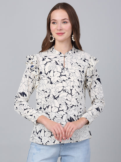 Women's Off White Floral Printed Casual Top