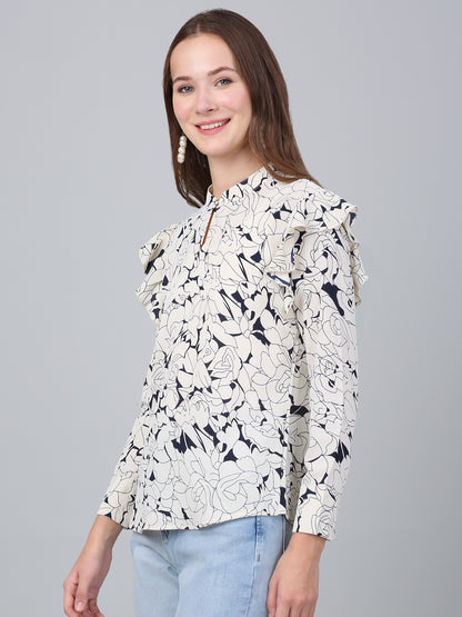 Women's Off White Floral Printed Casual Top