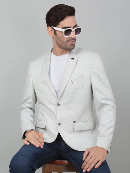 Cantabil Men Light Grey Self Design Notch Lapel Casual Blazer