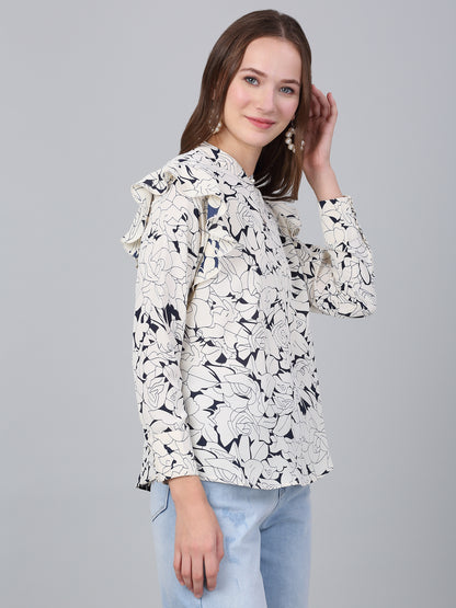 Women's Off White Floral Printed Casual Top