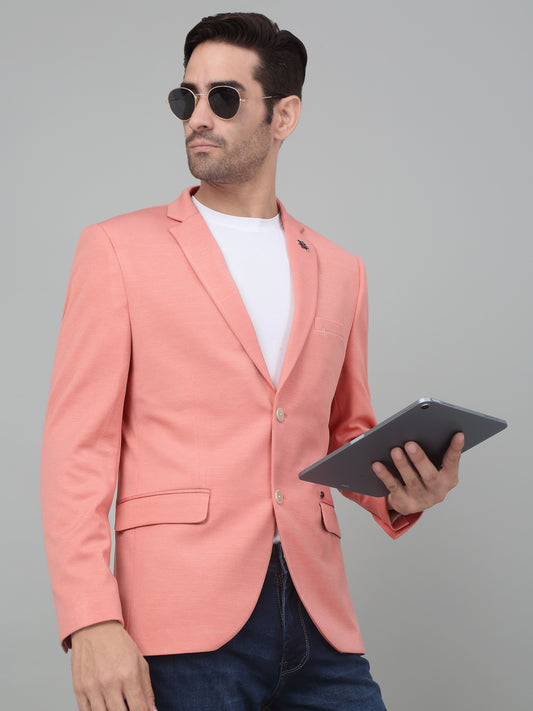 Cantabil Men Peach Self Design Notch Lapel Casual Blazer