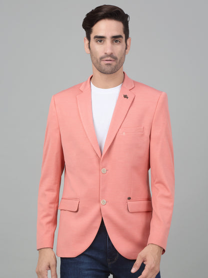 Cantabil Men Peach Self Design Notch Lapel Casual Blazer