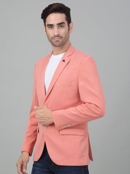 Cantabil Men Peach Self Design Notch Lapel Casual Blazer