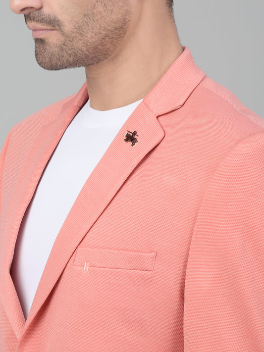 Cantabil Men Peach Self Design Notch Lapel Casual Blazer