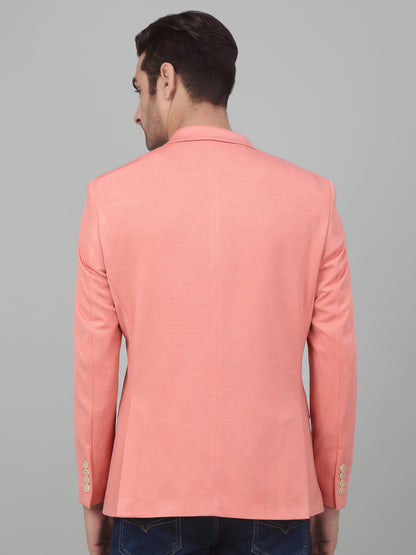 Cantabil Men Peach Self Design Notch Lapel Casual Blazer