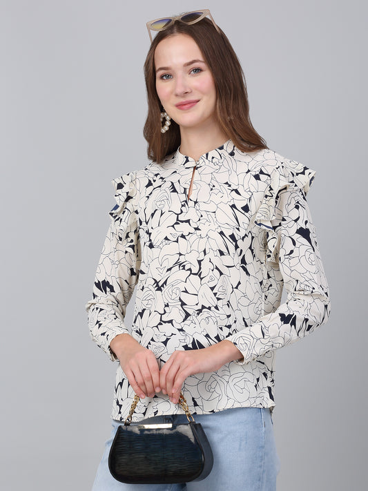 Women's Off White Floral Printed Casual Top