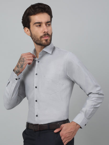 Men's Light Grey Formal Self Textured Full Sleeve Shirt