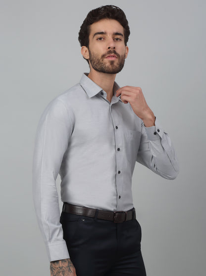 Men's Light Grey Formal Self Textured Full Sleeve Shirt