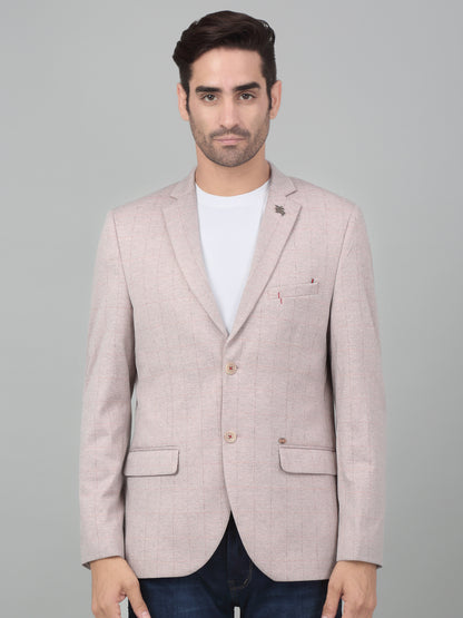 Cantabil Men Peach Checkered Notch Lapel Casual Blazer