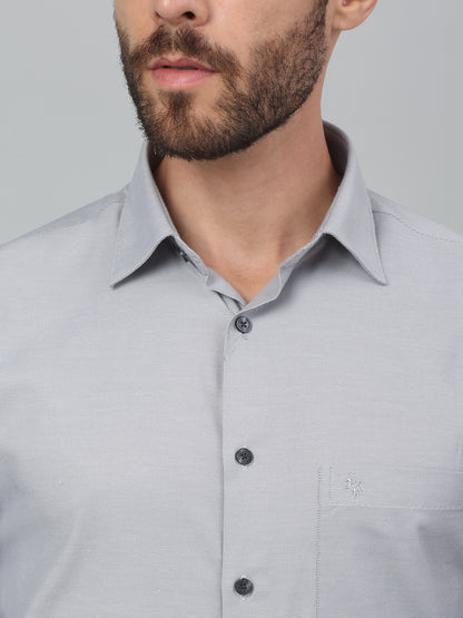 Men's Light Grey Formal Self Textured Full Sleeve Shirt