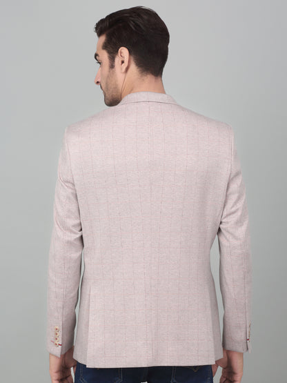 Cantabil Men Peach Checkered Notch Lapel Casual Blazer