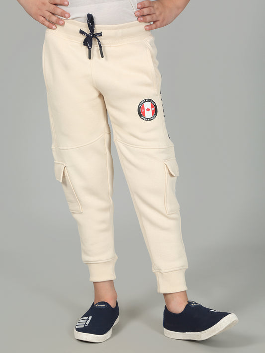 Boys Beige Solid Casual Track Pant