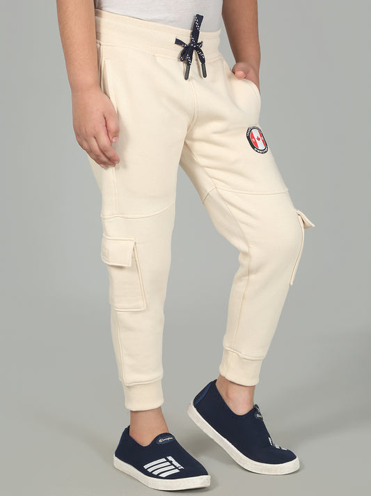 Boys Beige Solid Casual Track Pant