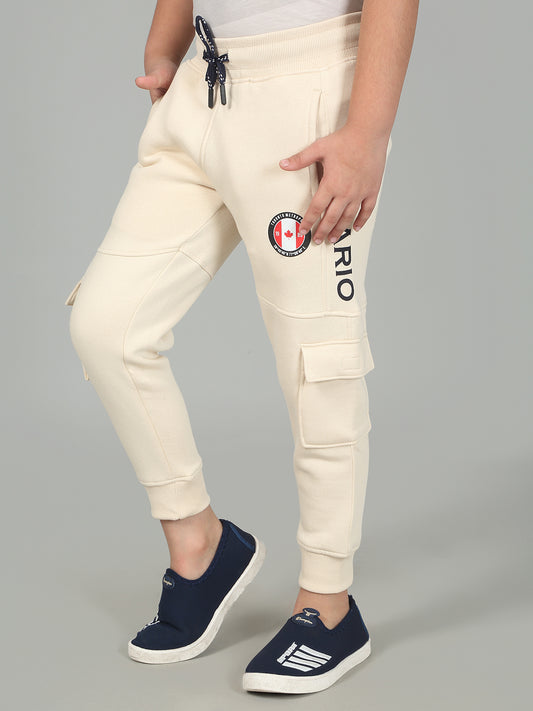 Boys Beige Solid Casual Track Pant