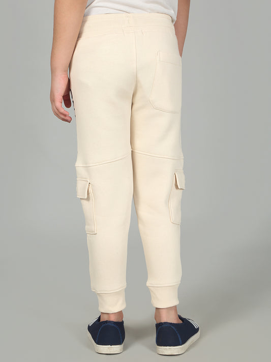 Boys Beige Solid Casual Track Pant