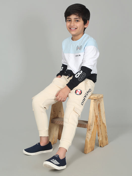 Boys Beige Solid Casual Track Pant