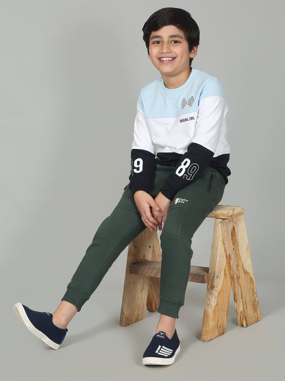 Boys Olive Solid Casual Track Pant