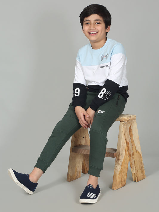 Boys Olive Solid Casual Track Pant