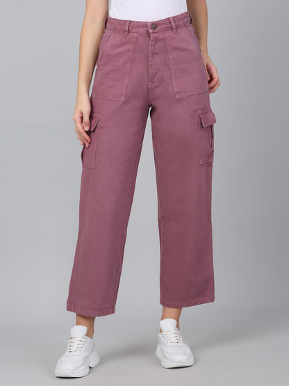 Women's Purple Solid Denim Wide Leg Cargo