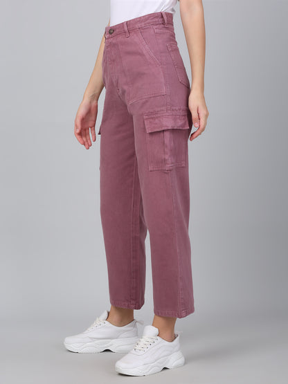 Women's Purple Solid Denim Wide Leg Cargo