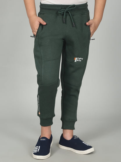 Boys Olive Solid Casual Track Pant