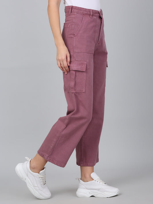 Women's Purple Solid Denim Wide Leg Cargo