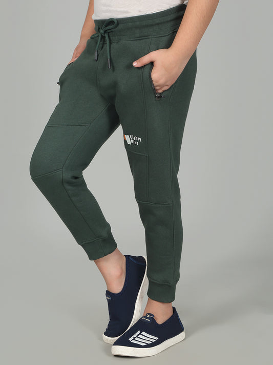 Boys Olive Solid Casual Track Pant