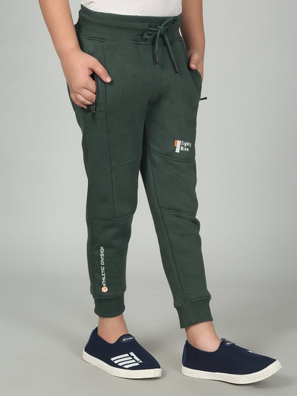 Boys Olive Solid Casual Track Pant