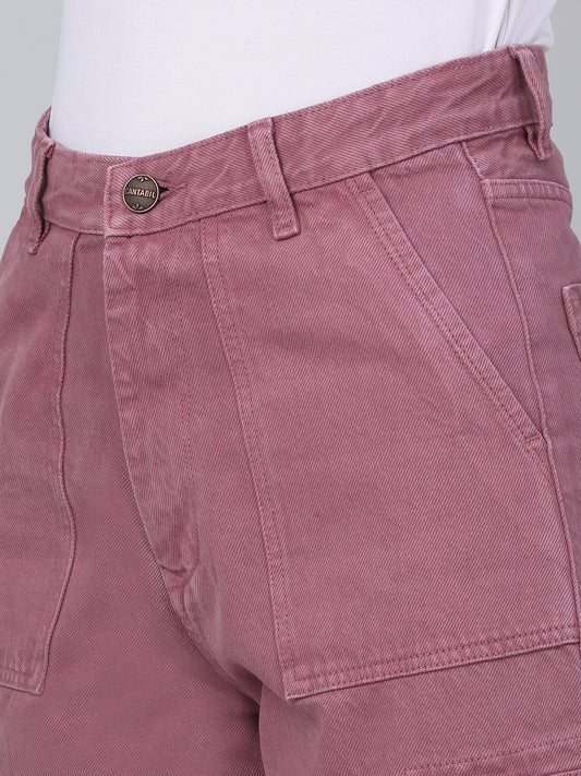 Women's Purple Solid Denim Wide Leg Cargo