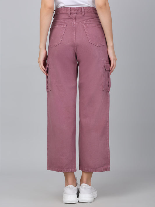 Women's Purple Solid Denim Wide Leg Cargo