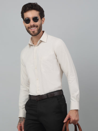 Men's Fawn Formal Self Textured Full Sleeve Shirt