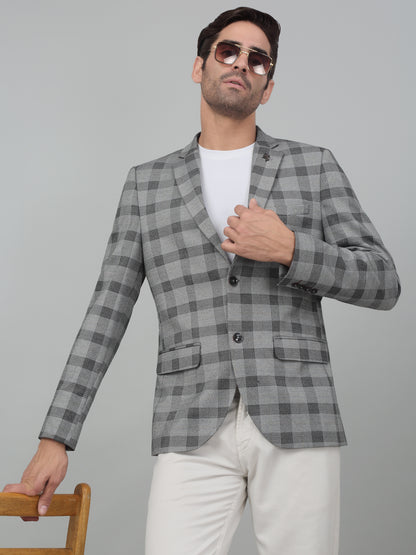 Cantabil Men Black Checkered Notch Lapel Casual Blazer