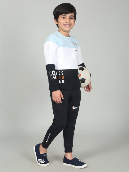 Boys Navy Blue Solid Casual Track Pant