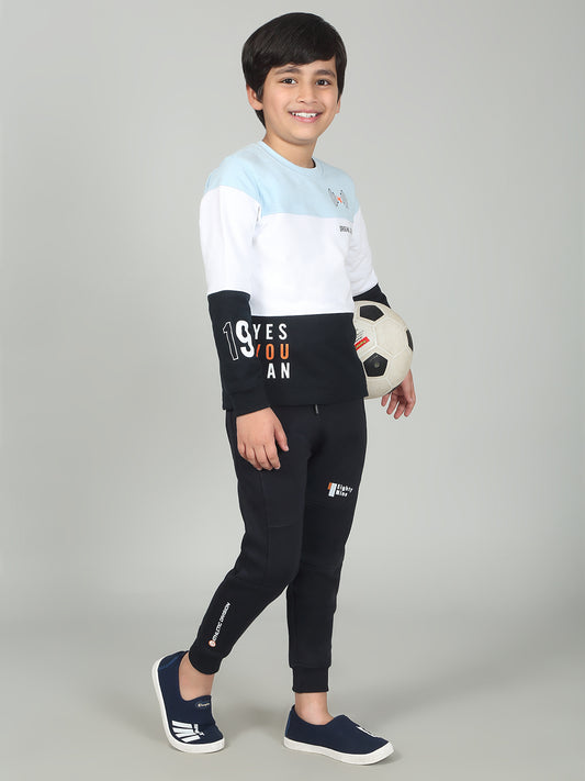 Boys Navy Blue Solid Casual Track Pant