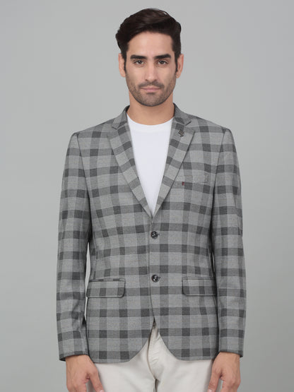 Cantabil Men Black Checkered Notch Lapel Casual Blazer