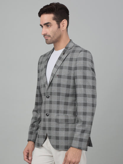 Cantabil Men Black Checkered Notch Lapel Casual Blazer