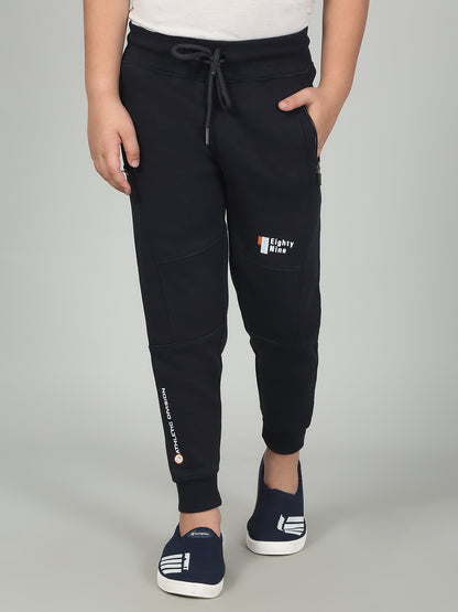Boys Navy Blue Solid Casual Track Pant