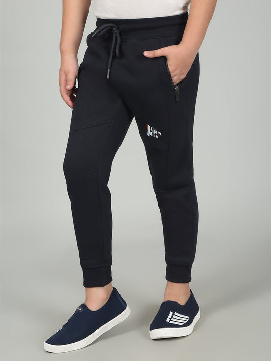 Boys Navy Blue Solid Casual Track Pant