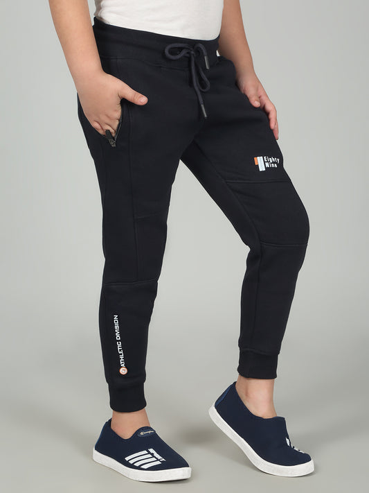 Boys Navy Blue Solid Casual Track Pant