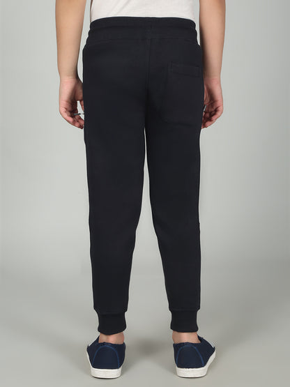 Boys Navy Blue Solid Casual Track Pant