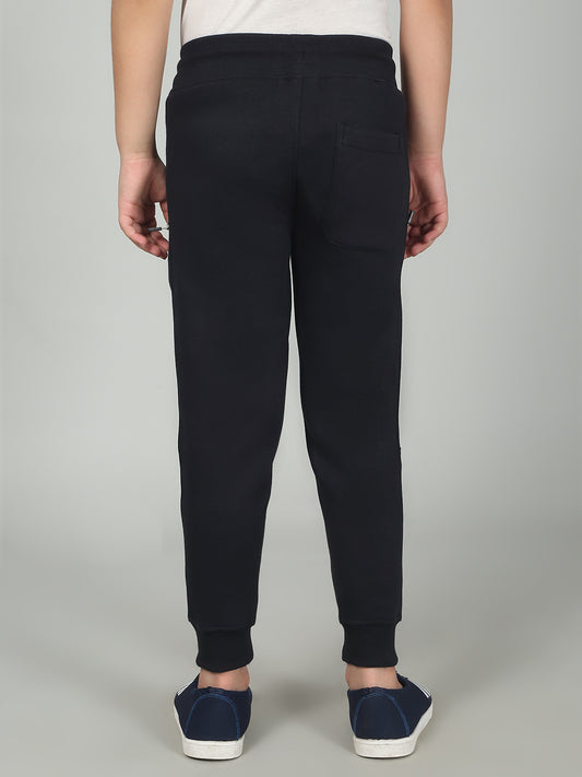 Boys Navy Blue Solid Casual Track Pant