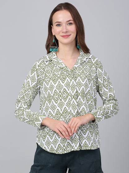 Women's Green Abstract Printed Casual Top