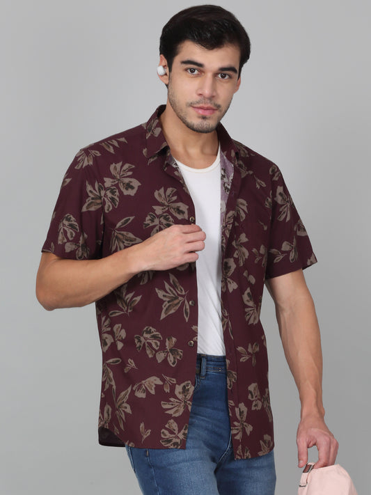 Casual Shirt for Men | Breathable & Soft with Color Fastness Regular Fit Spread Collar Neck Cotton Blend Fabric Printed Pattern