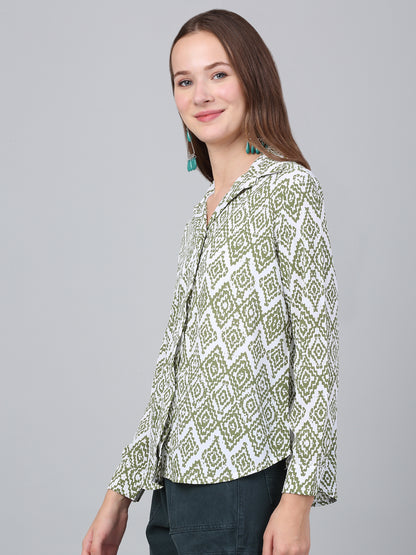 Women's Green Abstract Printed Casual Top