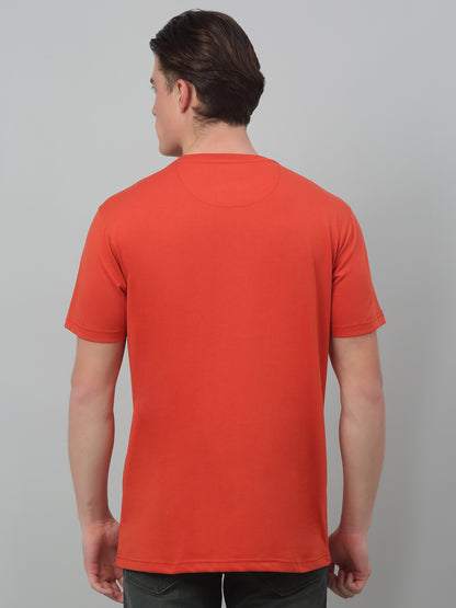 Men's Orange  Round neck Half Sleeve T-Shirt with Typographic print