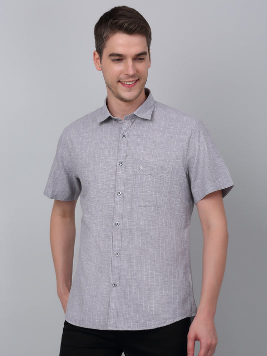 Casual Shirt for Men | Breathable & Soft with Color Fastness Regular Fit Spread Collar Neck Cotton Fabric Striped Pattern