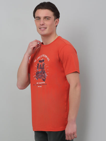 Men's Orange  Round neck Half Sleeve T-Shirt with Typographic print