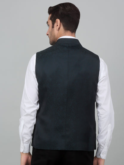 Men's Green Self Design Party Wear Waistcoat