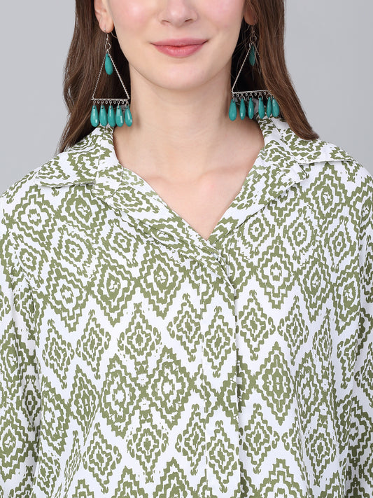 Women's Green Abstract Printed Casual Top